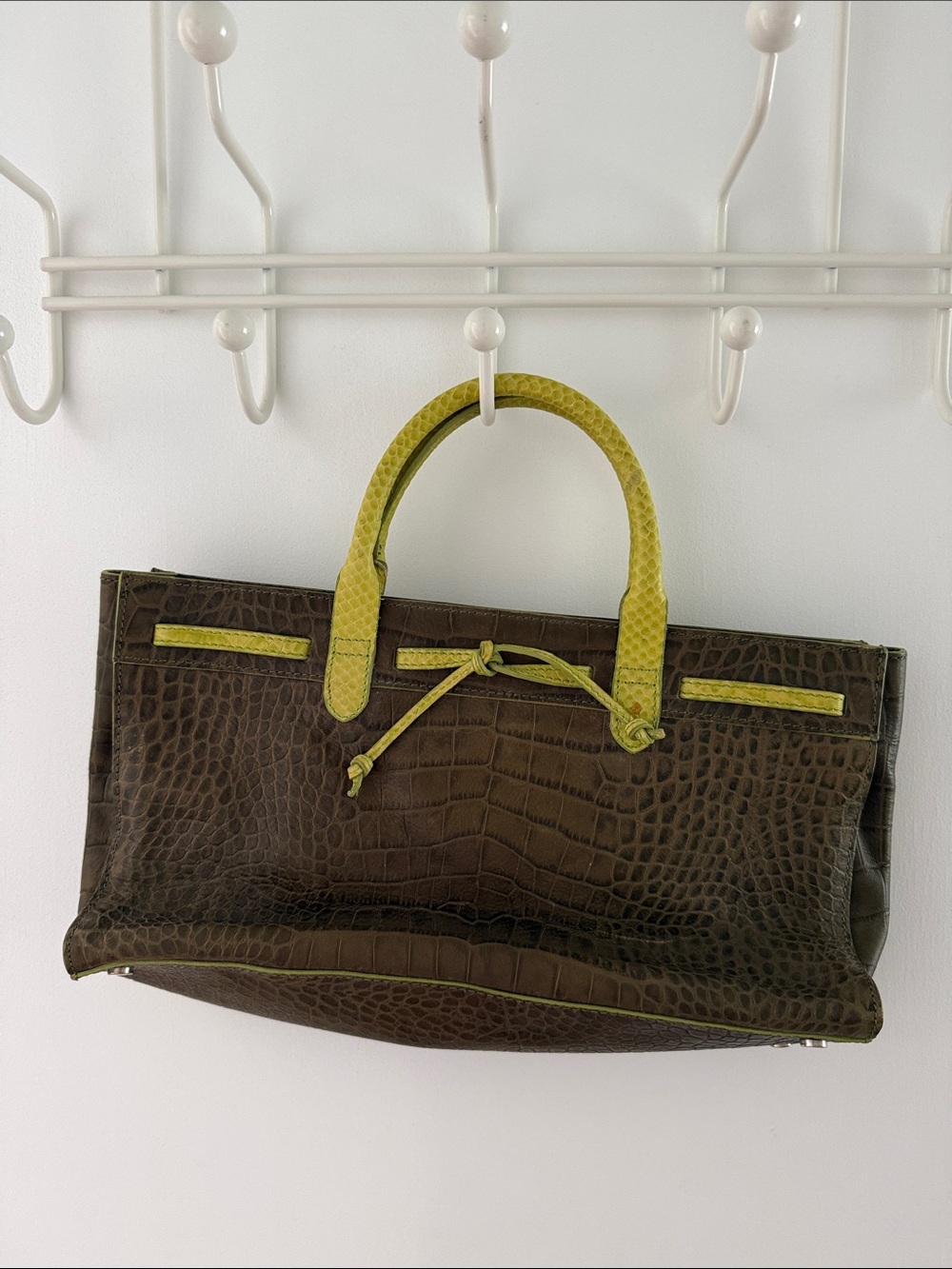 Claudia Firenze Vintage Green Crocodile Embossed Italian Leather Handbag